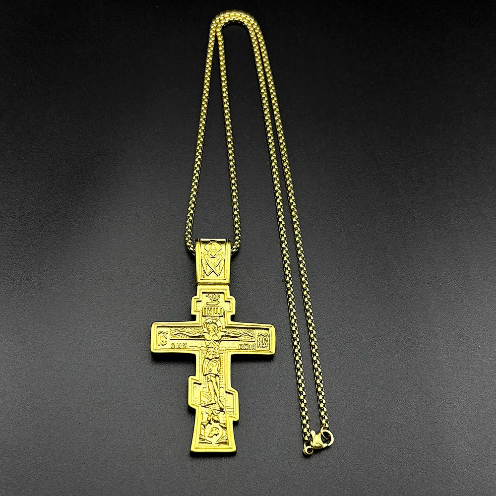 Orthodox IC XC Icon Crucifix Pendant Necklace — Stainless Steel