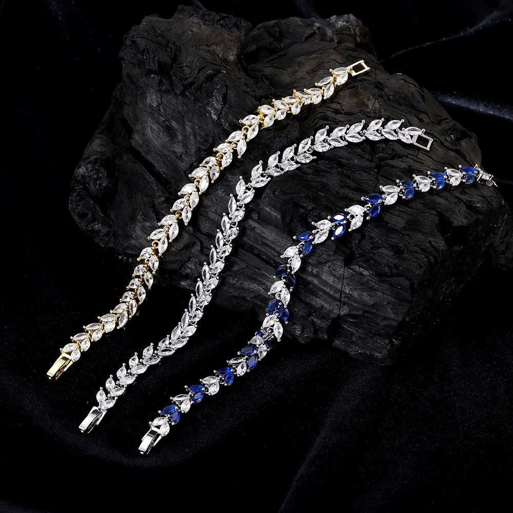 Silver Iced Out Leaf Bracelet Zirconia