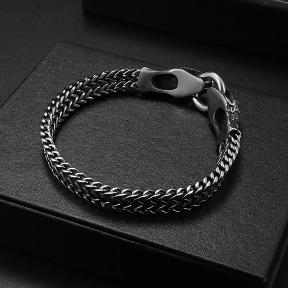 New Trend Personality Weaving Stainless Steel Metal Chain Stereo Engraving Two-headed Snake Bracelet for Men Women
