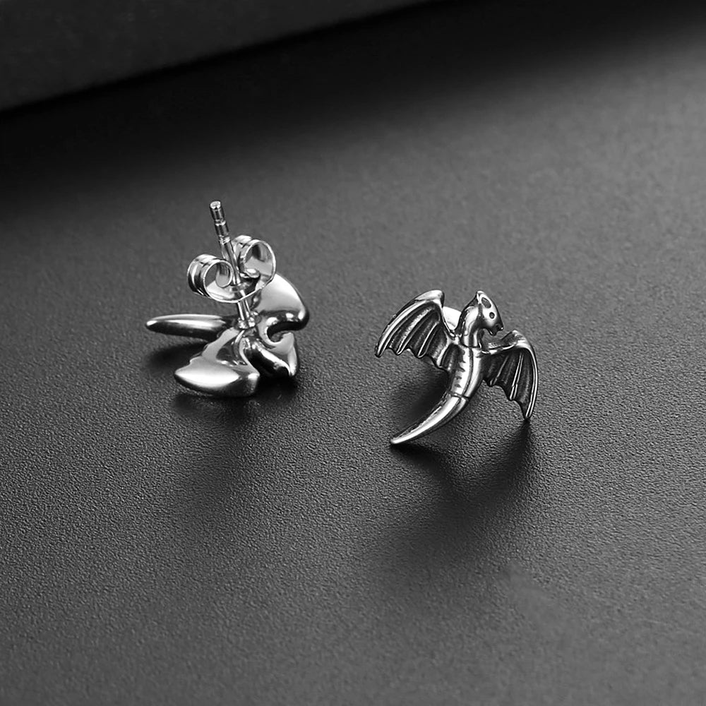 Flying Dragon Steel Earrings Vintage