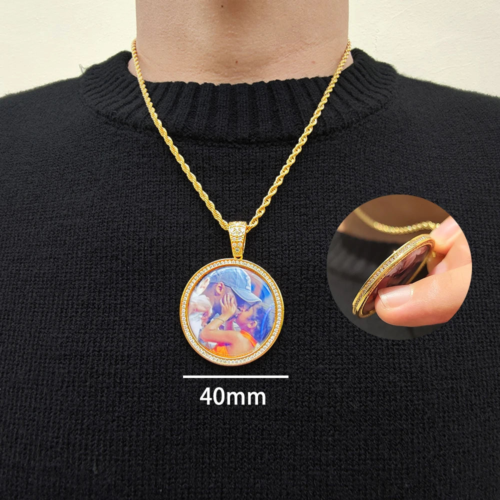 Iced Out Photo Pendant Necklace Stainless Steel