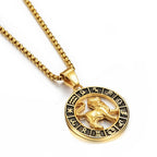 Zodiac Sign Leo Scorpio Pendant Necklace for Women/Men Gold Color Stainless Steel Round 12 Constellation Necklaces