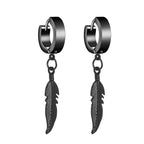 Feather Dangle Huggie Hoop Earrings for Men — Stainless Steel