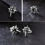 Black CZ Star Stud Earrings with Clear Crystal — Black-Tone