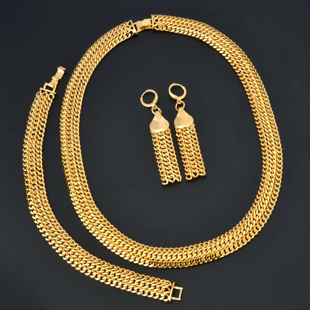 Chunky Chain Cross Collar Necklace Earrings Bracelet Set