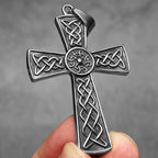 Carved Cross Pendant Necklace — Stainless Steel