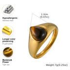 Gold Color Pinky Ring for Men Women,Stainless Steel Tiger Eye Stone Signet Ring,Dainty Chic Party Jewelry Gift