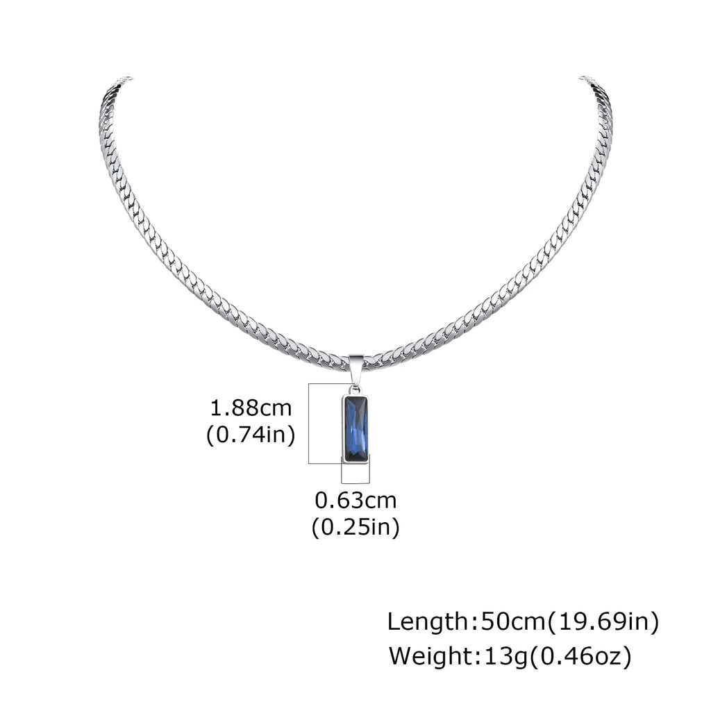 Blue Stone Cuban Pendant Necklace — SS