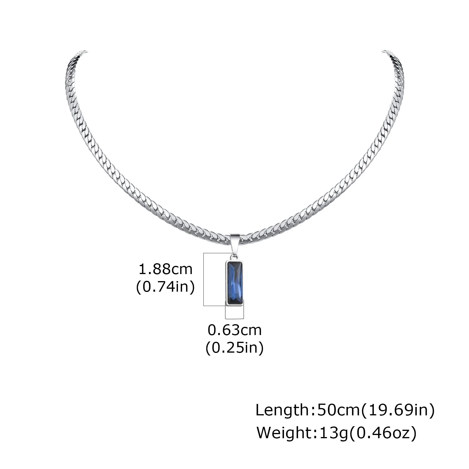 Blue Stone Cuban Pendant Necklace — SS