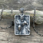 Vintage Gothic Demon Pendant Necklace Punk Zinc Alloy Square Tag Necklace Unisex Street Party Statement Jewelry Collar Demonio