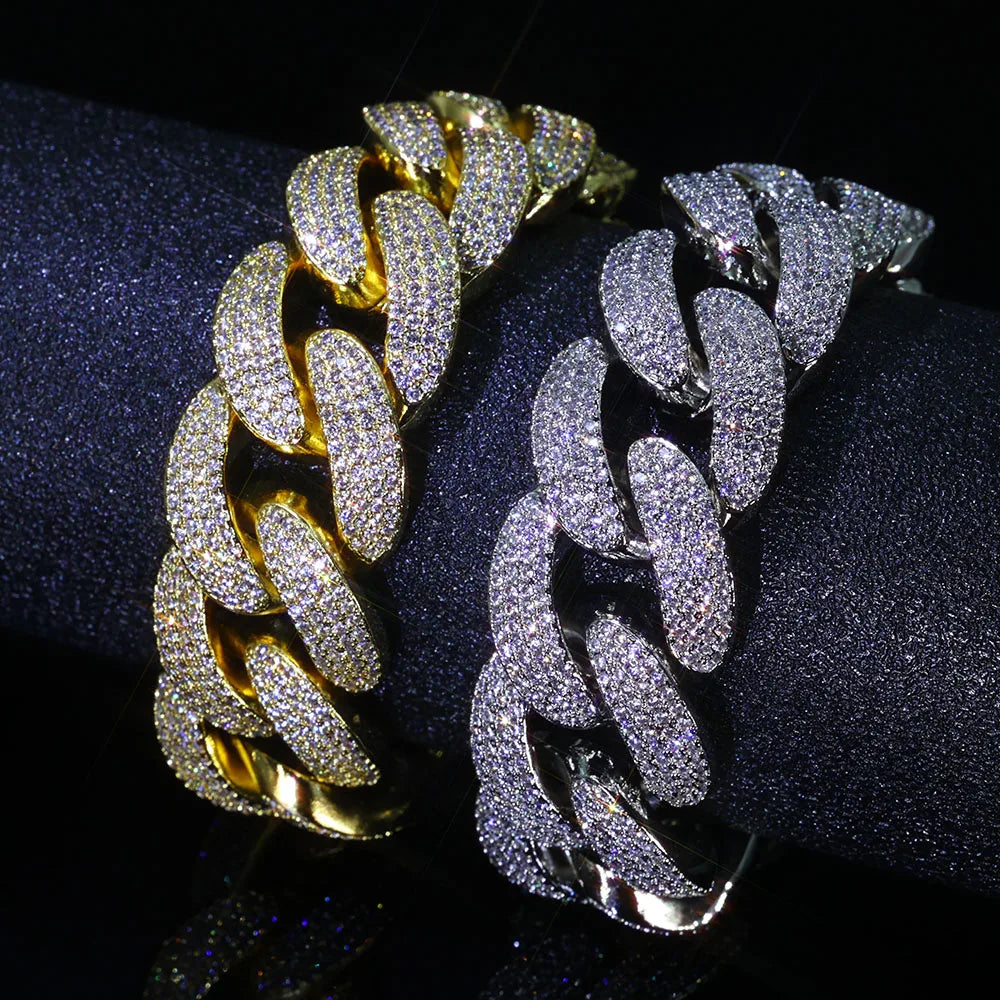Bling Zircon Cuban Link Chain for Men Iced out 20mm Width Big Bubble Cuban Necklace Hip Hop Man Jewelry Won't Flip