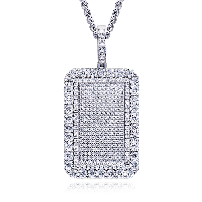 Iced Out Rectangle Pendant — 925 Silver