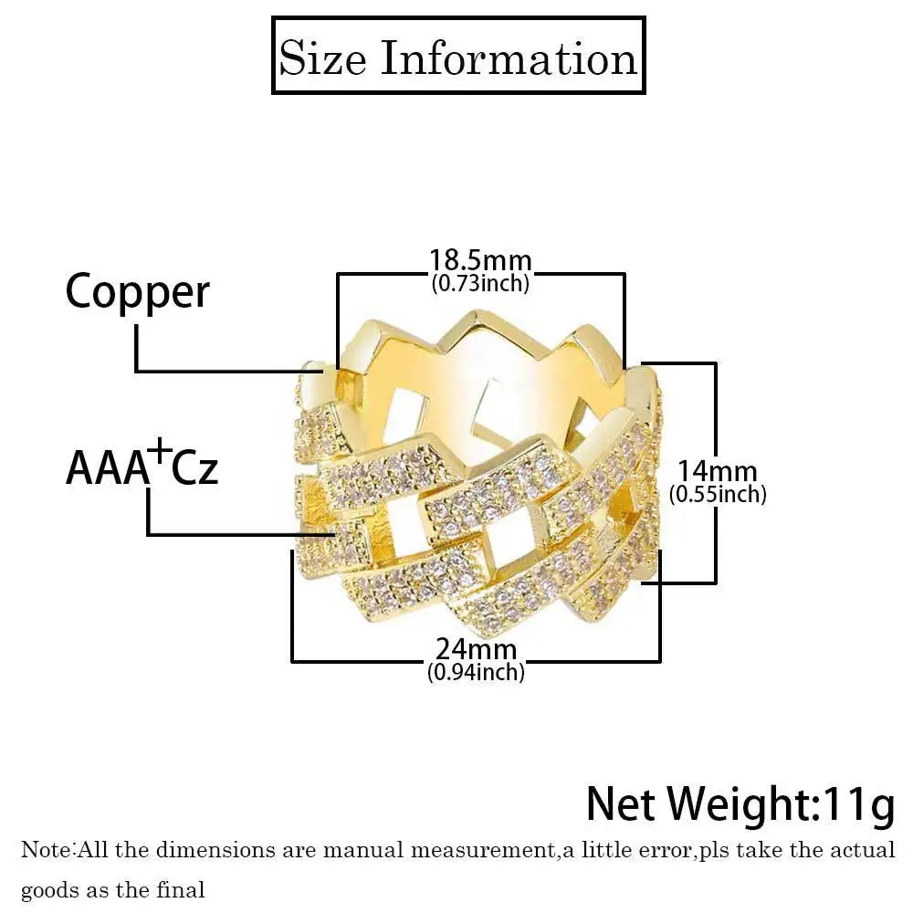Iced Out Cuban Ring Stainless Steel 14MM