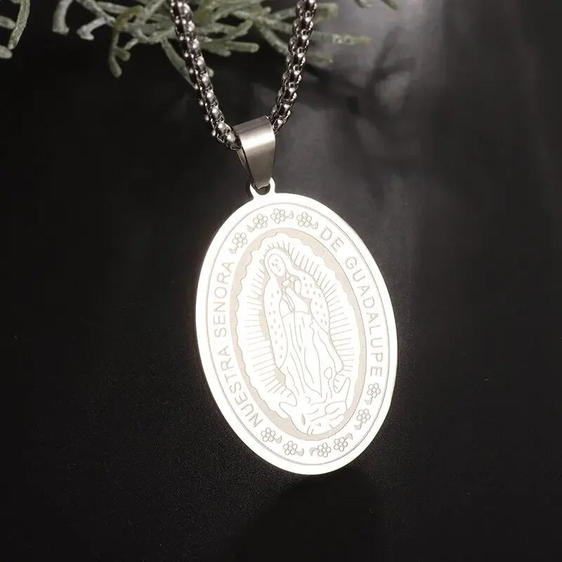 Stainless Steel Christian Virgin Mary Pendant Our Lady of Guadalupe Necklace Women's Religious Lucky Amulet Jewelry Gift