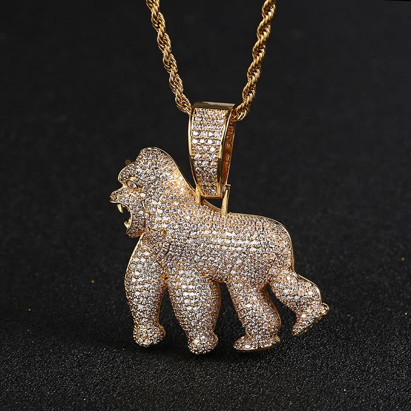 Men's Animal Gorilla Pendant Necklace, Fashionable Hip-Hop, Punk Rock, Animal Jewelry, Fashionable