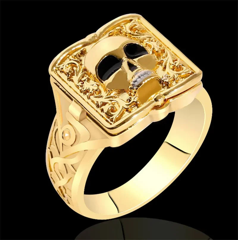 Dragon, Lion & Skull Flip-Top Signet Ring — Two-Tone