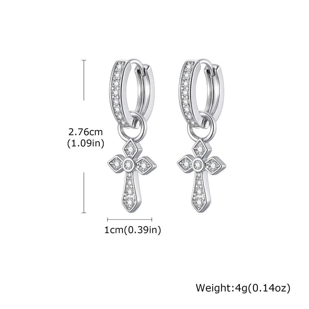 Classic Texture Cross Pendant Earrings for Men, Stainless Steel Jesus Drop Dangle Earrings, Unique Religious Ear Jewelry Gifts