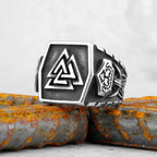 Vintage Stainless Steel Viking Amulet Ring Norse Compass Runes Men and Women Rings Teens Multi Style Jewelry Boyfriend