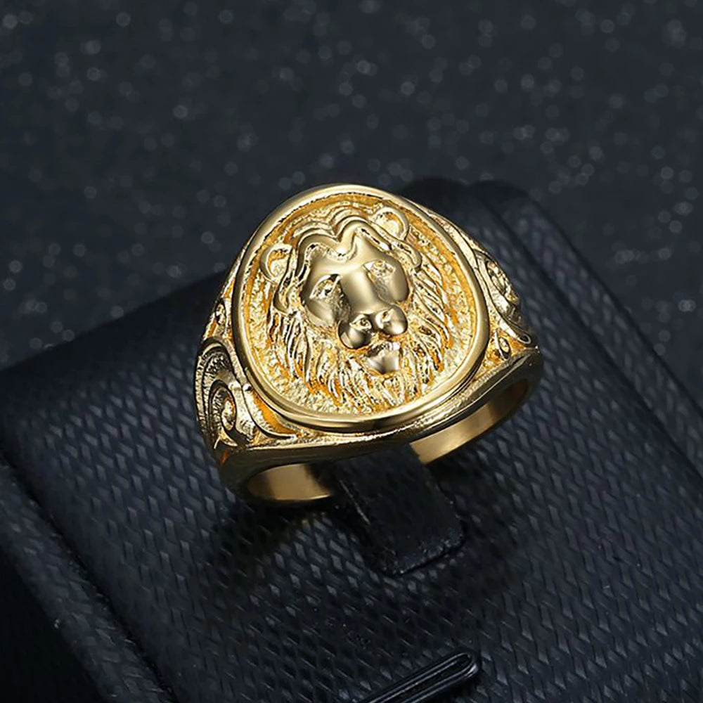Vintage 316L Stainless Steel Animal Lion Pattern Rings For Men Women Punk Fashion Lion Head Ring Party Jewelry Gift