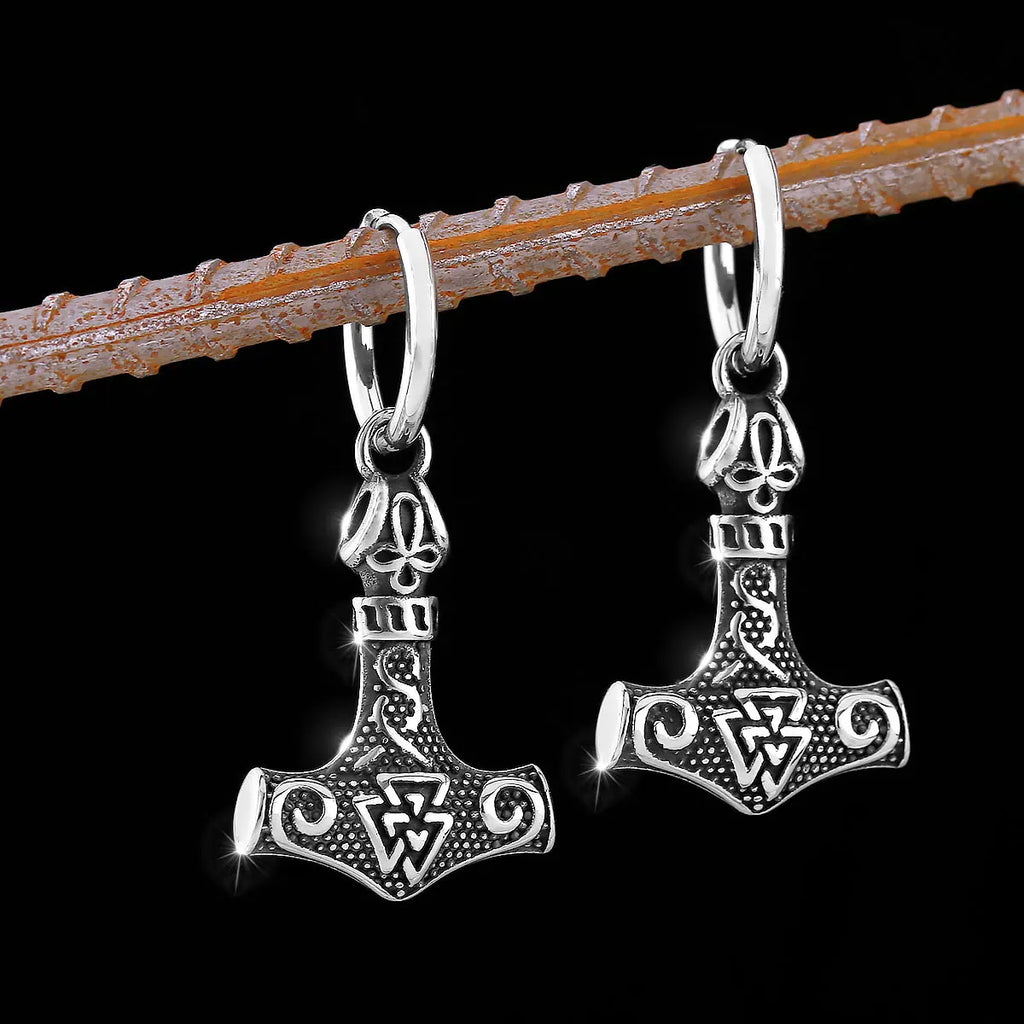 Thor's Hammer Viking Stud Earrings for Men — Stainless Steel