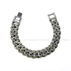 14mm Black Grey Bracelet Hip Hop Men Women Cuban Chain Bling Iced Out Rhinestones Paved Miami Necklace Jewelry