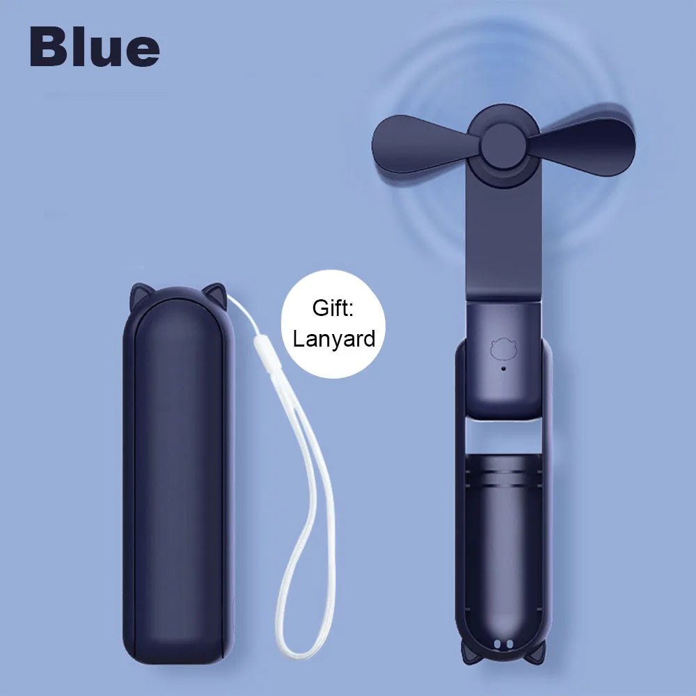 Portable Mini Fan 2000mAh USB Rechargeable 3 Speed Handheld Foldable Fan Hand Held Small Pocket Travel Fan with Handy