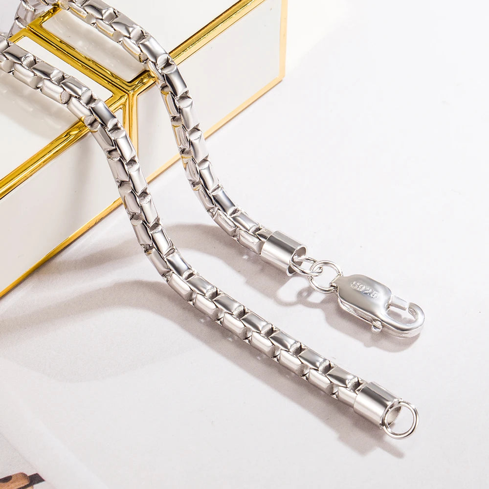 Men's Classic Box Chain Necklace 5mm Long Clasp — Silver-Tone