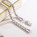 Men's Classic Box Chain Necklace 5mm Long Clasp — Silver-Tone