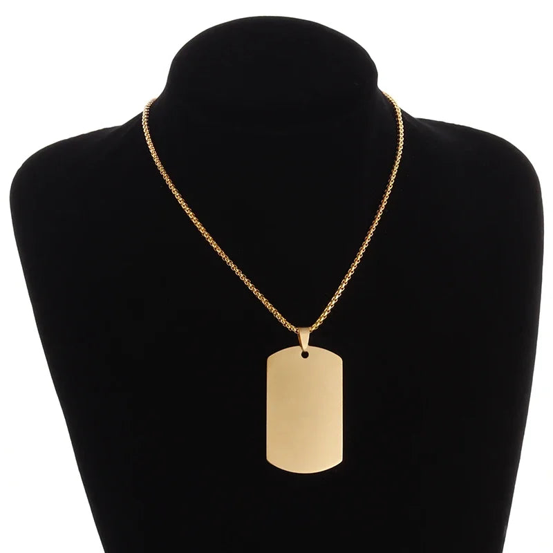 Hip Hop Military Style Stainless Steel Dog Tag Pendant Necklace for Men Women Gold Plated Personalized Id Card Name