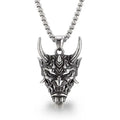 Retro Punk Demon Mask Samurai Ghost Pendant Necklace, Unisex Long Chain, Hip-Hop Rock Party Necklace Gift Accessory