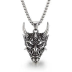 Retro Punk Demon Mask Samurai Ghost Pendant Necklace, Unisex Long Chain, Hip-Hop Rock Party Necklace Gift Accessory