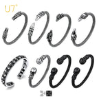U7 Stainless Steel 6mm Wide Twristed Cable Open Bangle Cuff for Man Skull Dragon Long Charm End Rock Gothic Punk Jewelry Gift