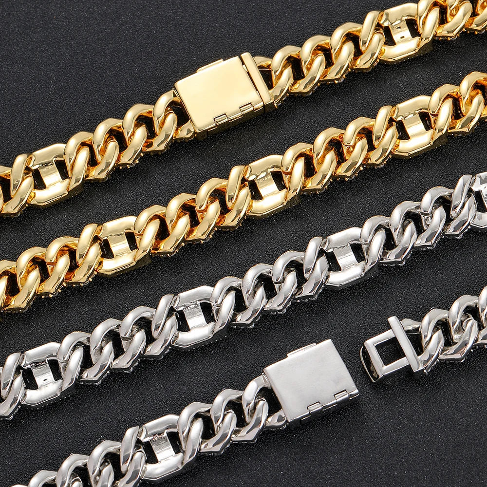 Iced Out Cuban Chain Necklace Stainless Steel 15MM