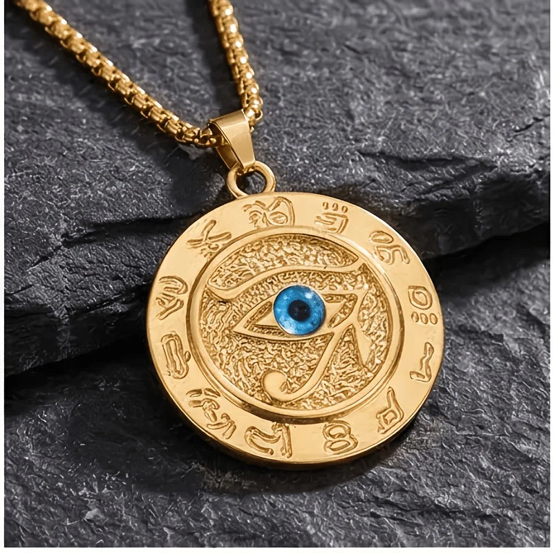 Ancient Egyptian Eye of Horus & Evil Eye Stainless Steel Necklace, 3 Colors Optional | Retro Mystic Symbol Pendant