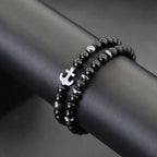Cool 2Pcs/Set Anchor Stone Bracelet Man Howlite Obsidian Tiger Eyes Grade A Beaded Strand Braslet Fashion Boyfriend