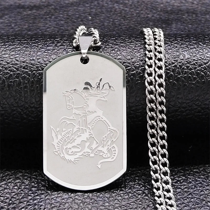 SAINT MICHAEL Archangel Pendant Necklace For Women Men Stainless Steel Dog Tag Metal Shape Necklaces Religious Jewelry