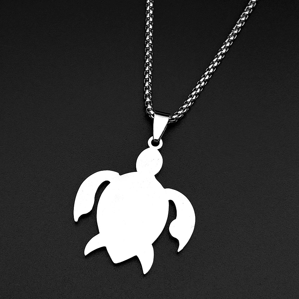 Polynesian Sea Turtle Pendant Necklace — Steel
