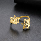 Skyrim Punk Spider Web Ring for Women Men Stainless Steel Creative Open Adjustable Rings Halloween Jewelry Gift