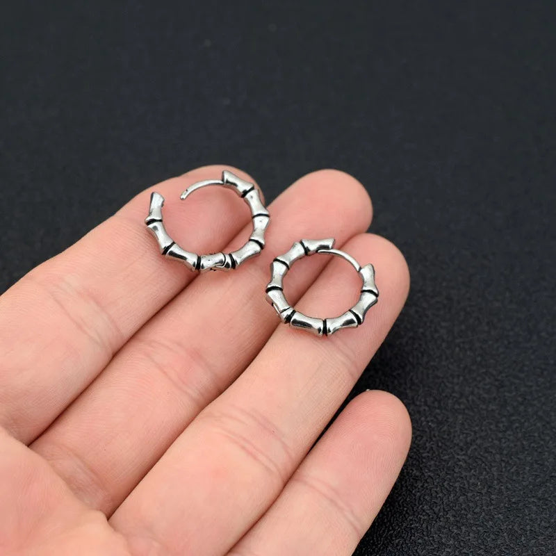 Bamboo Shaped Hoop Earrings for Men Women — Stainless Steel