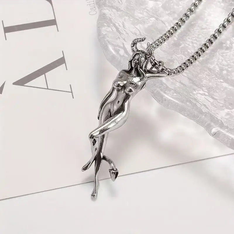 Gothic Succubus Pendant Necklace — Silver