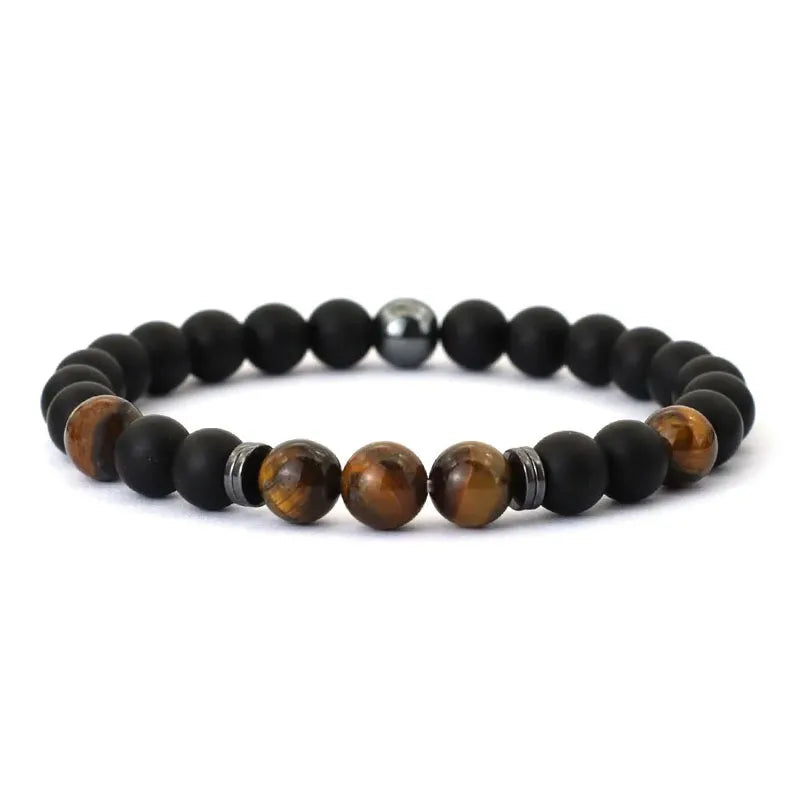 Mens Bracelet 8mm Onyx Tiger Eyes Stone Beaded Braclet Hematite Healing Braslet Cadeau Homme Leisure Accessories