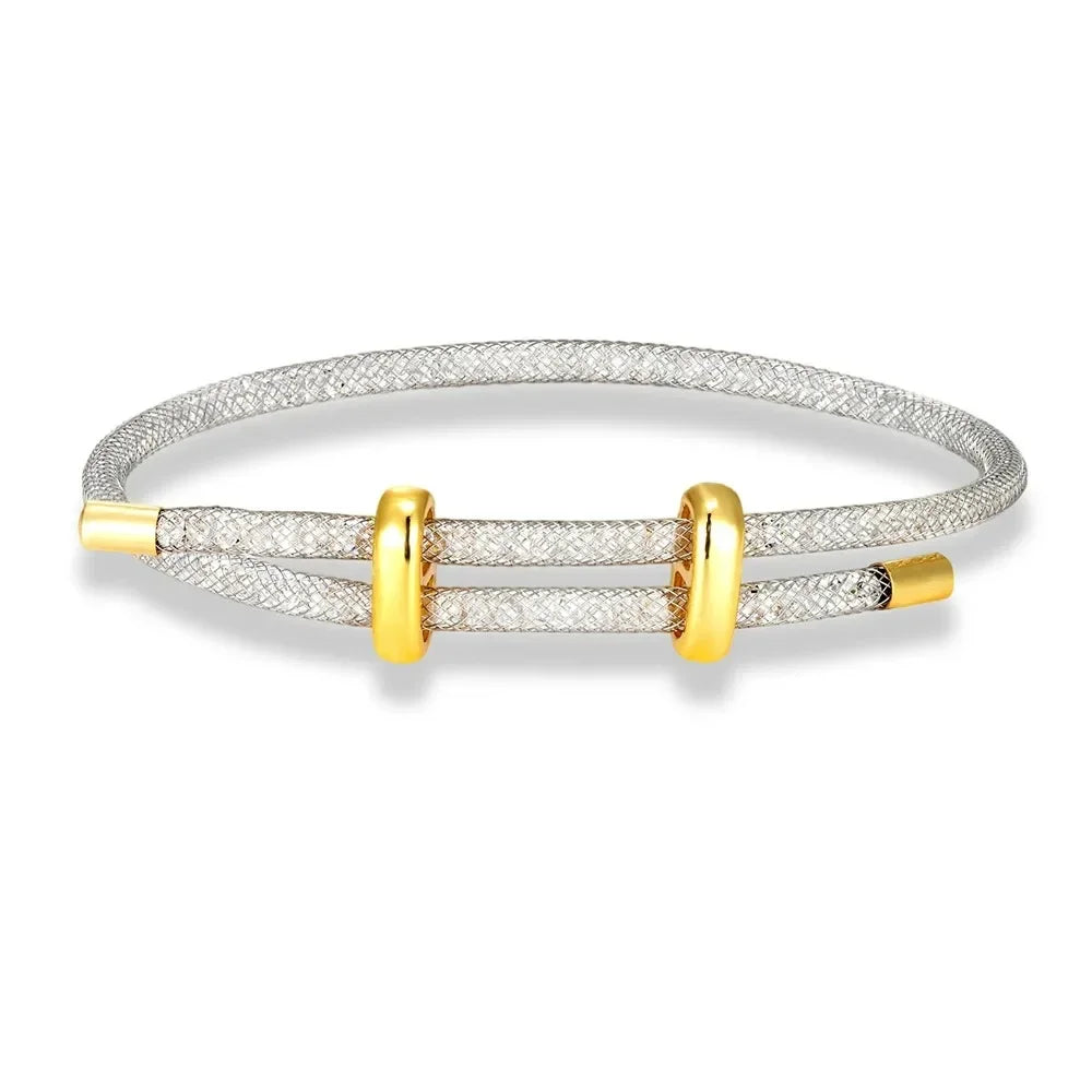 2025 New Mesh Bracelet Men Women Charm Minimalist Crystal Bangle Fashion Stainless Steel Adjustable Jewelry Creative Couple Gift