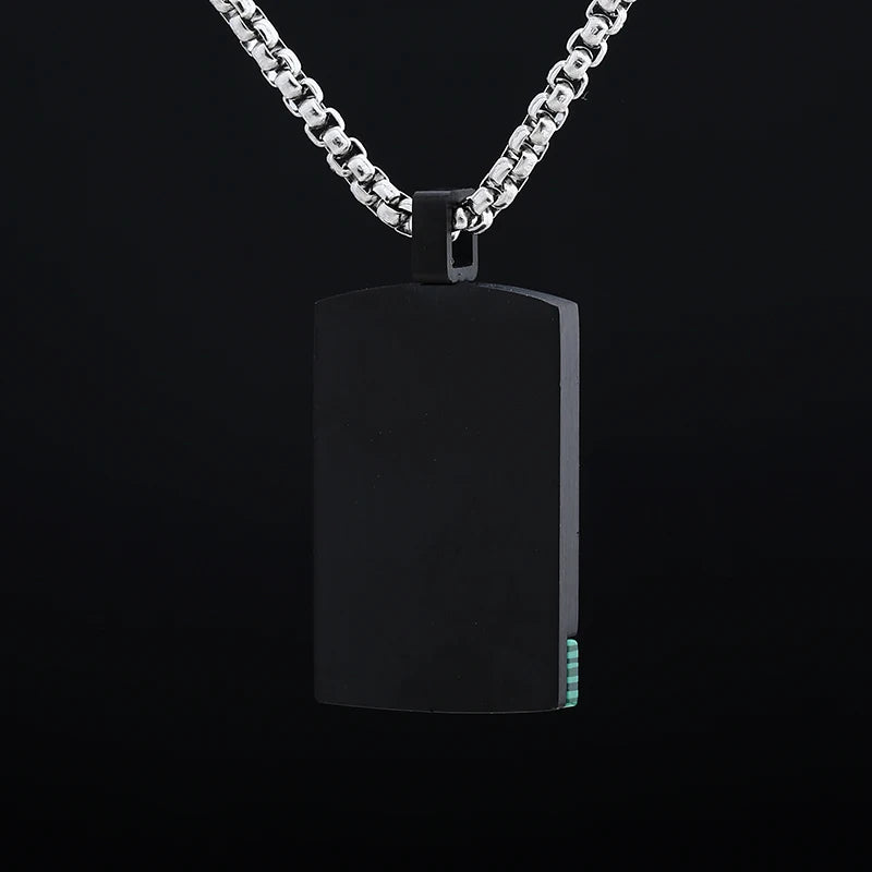 Cool 316L Stainless Steel Fashion Rectangle Black Colour With Stone Pendant Necklace For Man Women Party Gift Fashion Jewelry