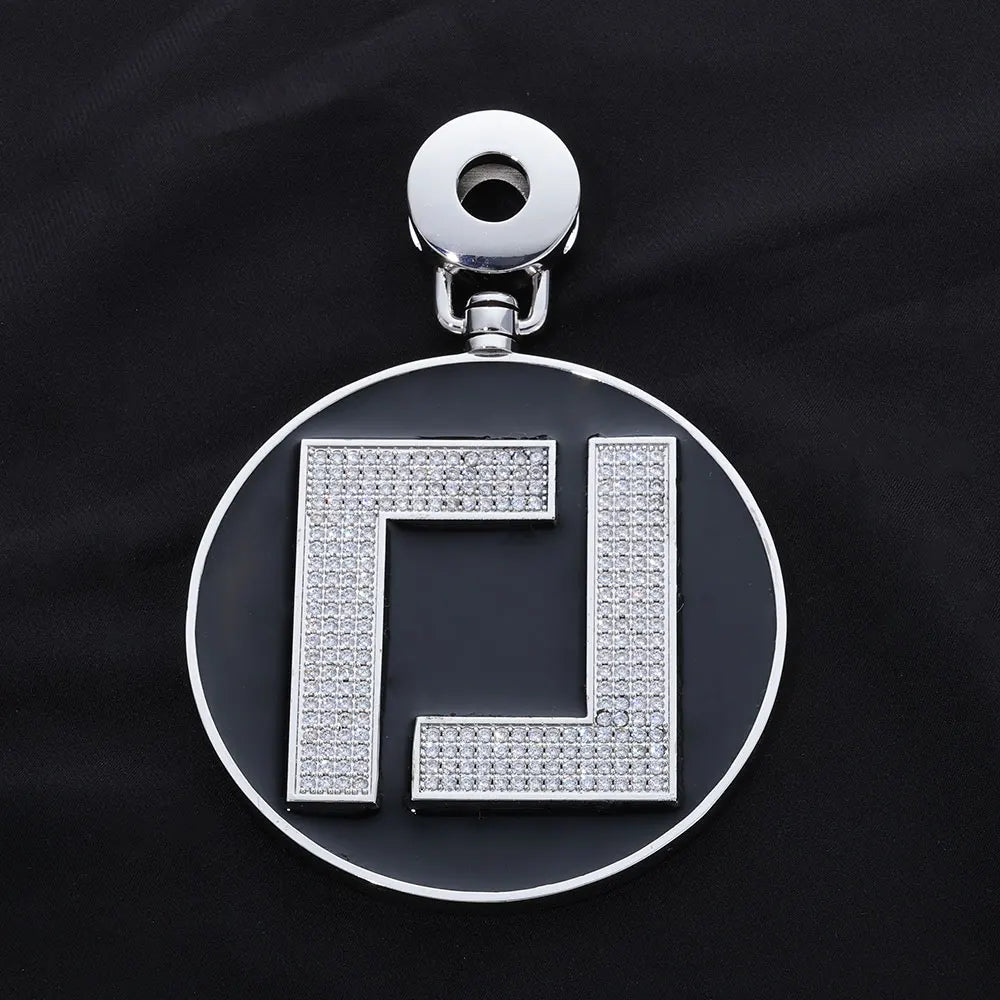 Iced Out Logo Circle Pendant Necklace Rotating 3-Inch