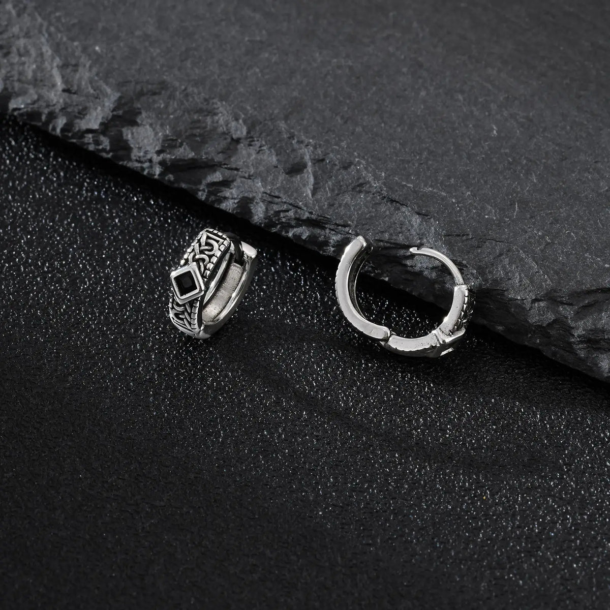 Gothic Rhombus Hoop Earrings for Men — Small, Stainless Steel
