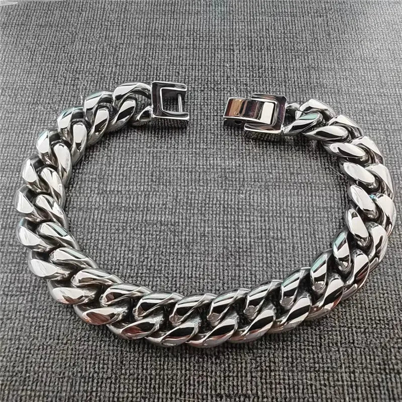 10mm Polished Cuban Chain Bracelet — Stainless Steel