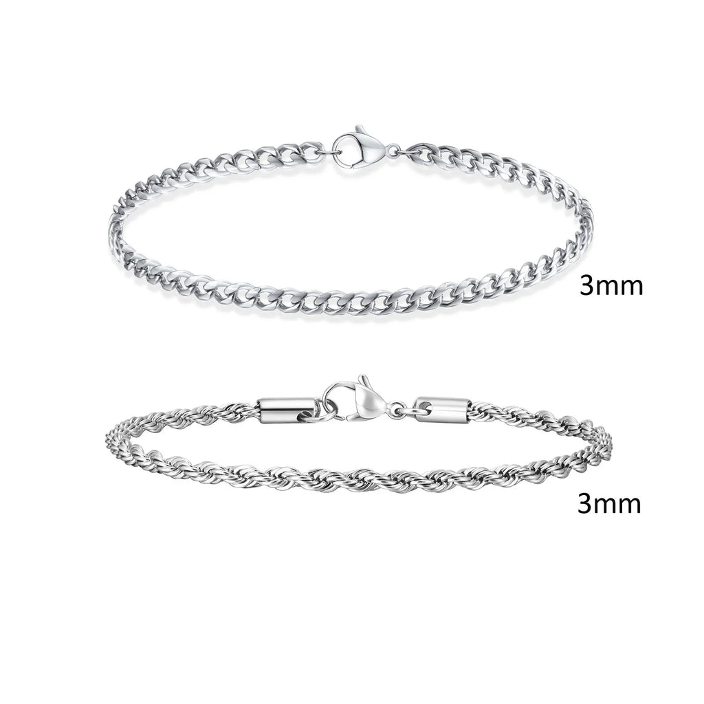 Rope Cuban Chain Bracelet 2pcs — Two-Tone