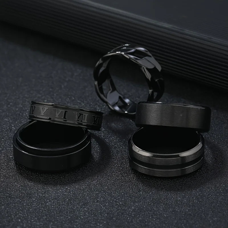 Roman Numeral Spinner Ring Set — Stainless Steel