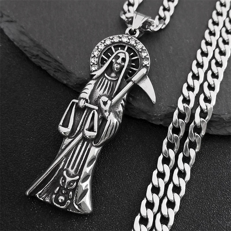 Santa Muerte Stainless Steel Pendant Necklace