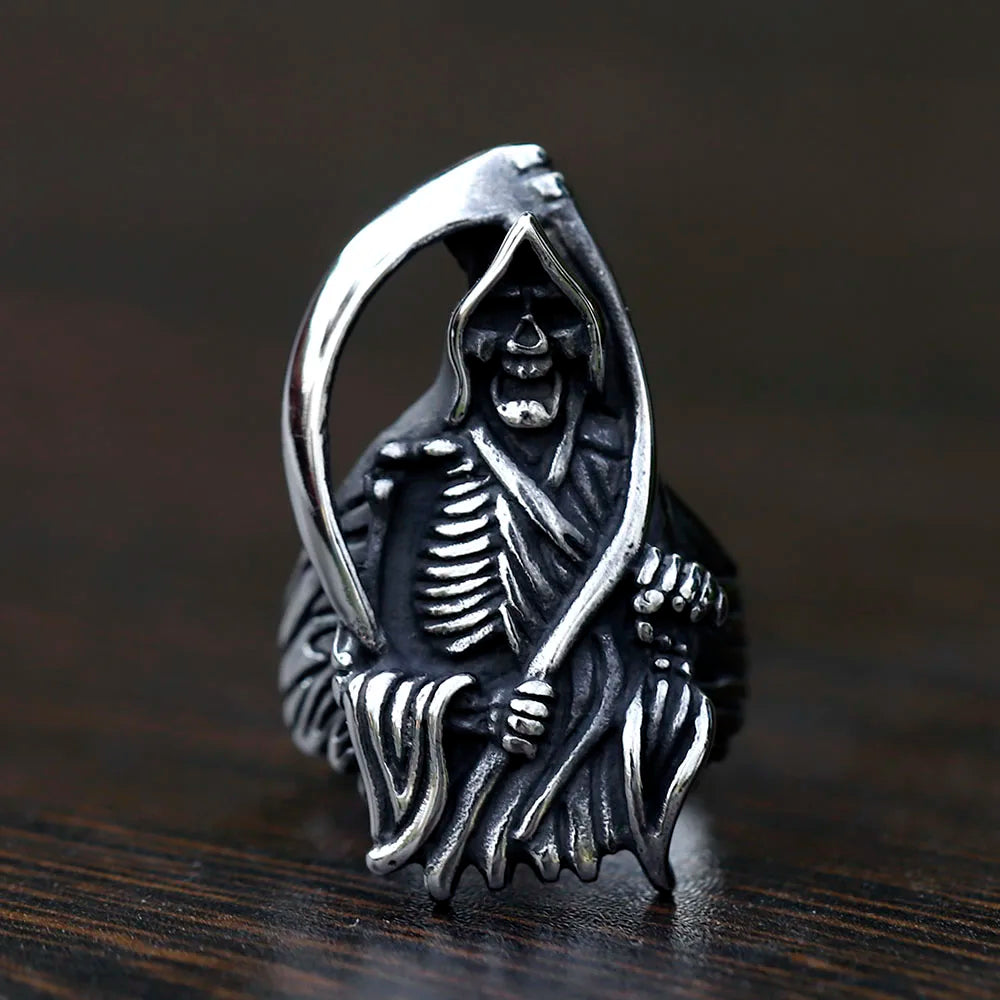 NEW Men's 316L stainless-steel rings Dropshipping Retro Death sickle skeleton gothic punk movie Jewelry Gifts free shipping